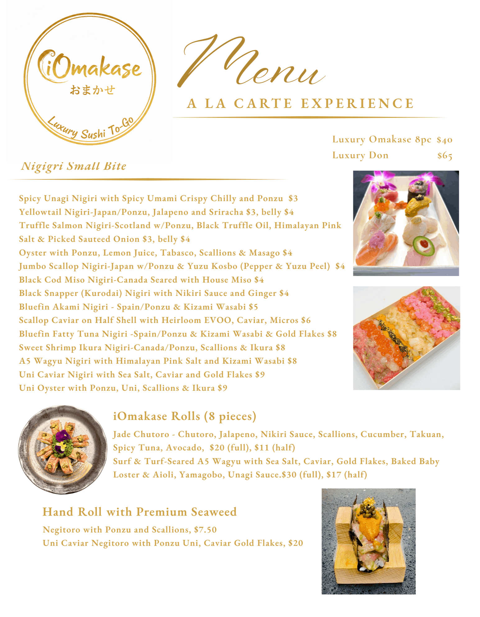A LA CARTE MENU